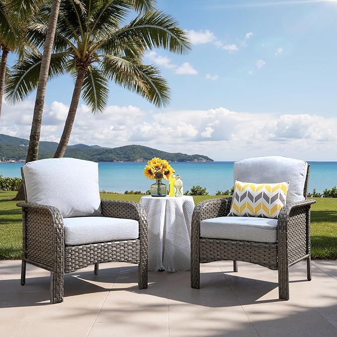 2-Piece Outdoor Patio Furniture Set, Outdoor Conversation Wicker Sofa with Thickened Cushions, Rattan Couch for Deck Yard Poolside, Grey