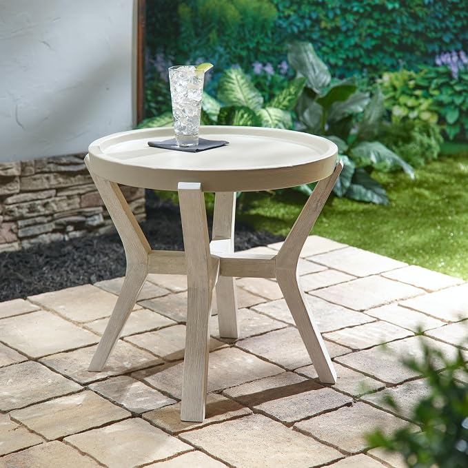 Pebble Lane Living Indoor or Outdoor Round Reclaimed Wood and Cement Accent Patio Side Table