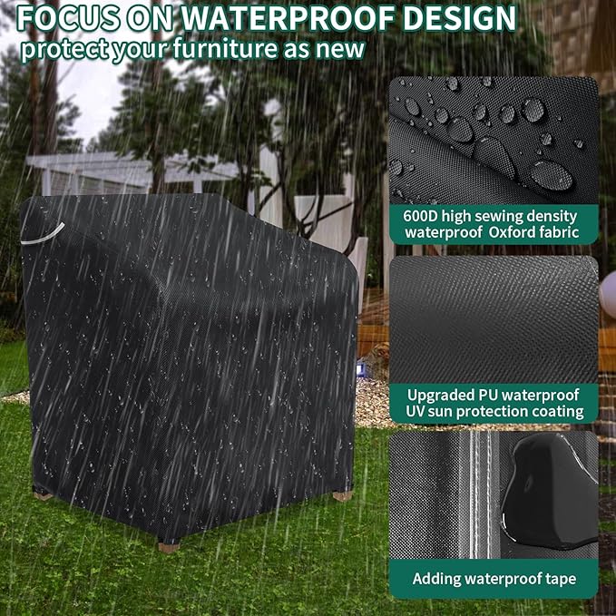 AKEfit Patio Chair Covers for Outdoor Furniture Waterproof 1 Pack,Heavy Duty Outdoor Chair Covers Waterproof for Lawn Lounge Seat, Wicker, Adirondack&Rocking Chairs,Black-25.5Wx25.5Dx47H inches