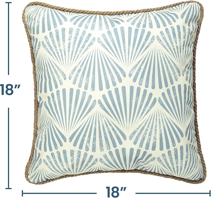 AELS Outdoor Pillow Covers with Woven Edge 18x18 Inch, Water-Resistant Decorative Pillow Covers Pack of 2, Throw Pillow Case for Patio Furniture Tent Garden, Blue Seashell, Cover ONLY