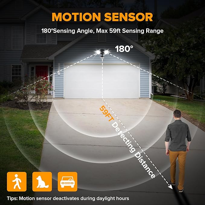 LUTEC 34W 3000 Lumen Motion Sensor Outdoor Lights, 5000K Daylight, IP65 Waterproof Flood Lights Outdoor with Night Light, Dusk to Dawn Motion Detector LED Security Light for Outside Garage, Yard-Black