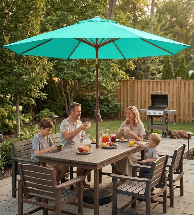 10FT Patio Umbrella, Outdoor Umbrella with Push Button Tilt and Crank, 8 Sturdy Ribs, UV Protection & Waterproof Market Umbrella for Pool, Backyard, Beach,Deck (Cerulean)