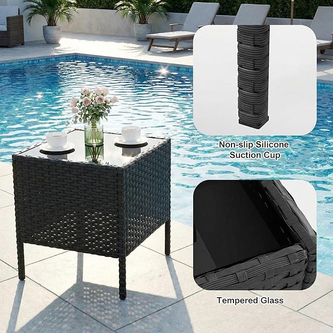 GarveeHome 3-Piece Patio Bistro Set, PE Rattan Outdoor Conversation Furniture with 2 Cushioned Chairs & Coffee Table, Weather-Resistant for Backyard, Balcony, Porch (Beige Cushion)
