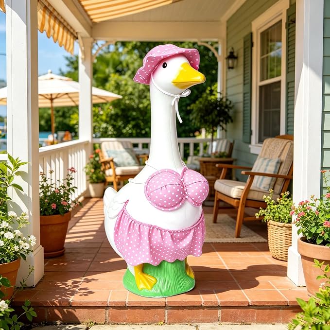 Porch Goose Summer Outfit, Porch Goose Clothes with Pink Polka Dot, for 23"/17" Lawn Goose Statue,Goose Clothes for Yard Goose