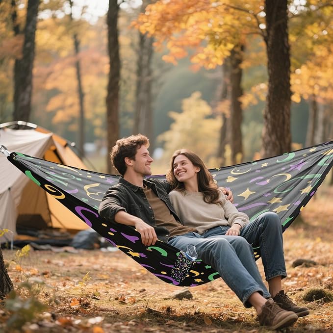 Hammocks for Outside Carnival Ribbon Camping Hammock Portable Hammocks with Tree Straps and Carry Bag Camping Accessories for Hiking Beach Outdoor