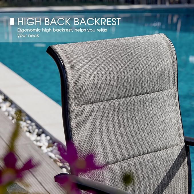 VICLLAX Patio Dining Set for 6, 6 Seats Outdoor Furniture Includes 53.1" Round Patio Table and Swivel Padded Chairs, Walnut Tabletop and Mixed Brown Fabric