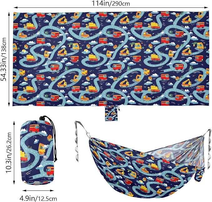 Camping Hammock Outdoor Hammocks for Outside Blue Road Truck Beach Trees Portable Lightweight with Pockets Tree Straps Indoor