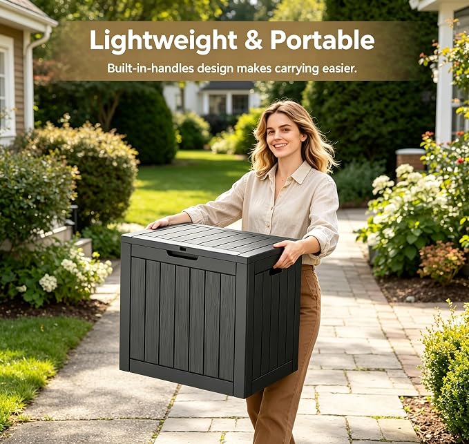 LAUSAINT HOME 31 Gallon Resin Deck Box, Package Delivery Box with Lockable Lid, Waterproof Outdoor Storage Box For Garden Tools, Patio Cushions(31 Gallon,Black)