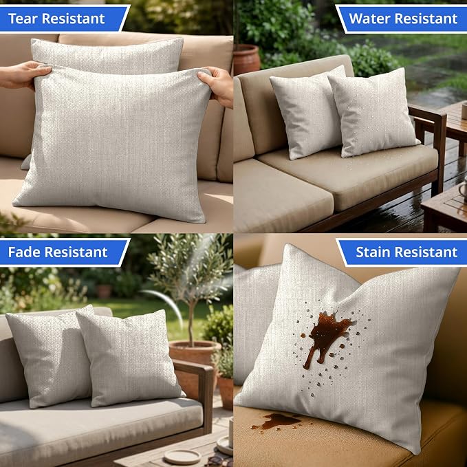 Covers & All Sunbrella Throw Pillows Set of 4, 22 x 22 Inch Square Outdoor & Indoor Cushions with Insert, Fade & UV Resistant Fabric (Cast Ash)