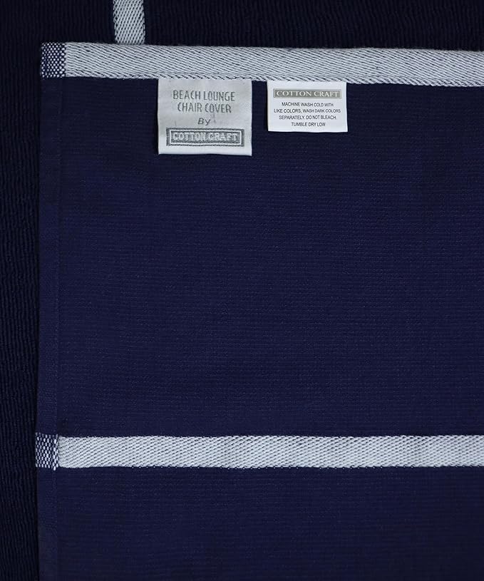 COTTON CRAFT Pool Lounge Chair Cover - 2 Pack Terry Towel Chaise Lounge Cover - Soft Cotton Absorbent Horizontal Stripe Beach Chair Towel - Oversized 32 W x 82 L x 7 inch Pocket - 450 GSM - Blue