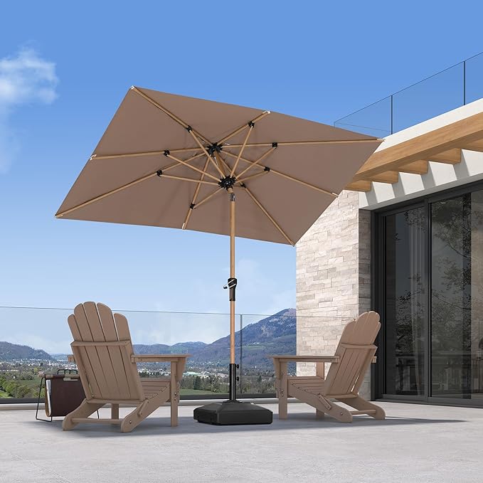 PURPLE LEAF 5' x 8' Patio Umbrella Outdoor Table Umbrella Aluminum Market Umbrella with Push Button Tilt & 8 Sturdy Ribs and Crank Rectangular Outdoor Umbrellas for Garden Patio Lawn, Taupe