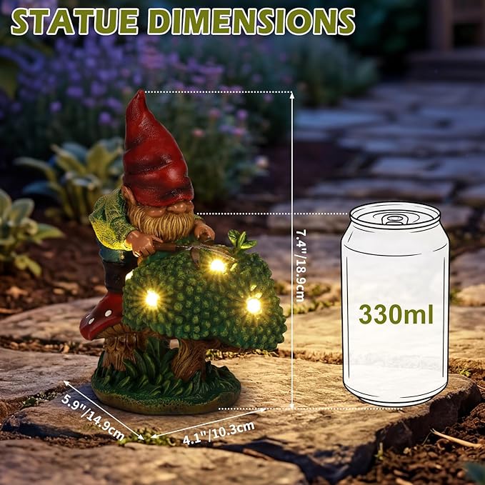 EXYGLO Solar Gnome Garden Statue Decor, 7.4" Gnome Gardener Outdoor Funny Decoration for Lawn, Patio, Yard, and Unique Housewarming, Birthday Ornament Gift for Mother, Friend, Family