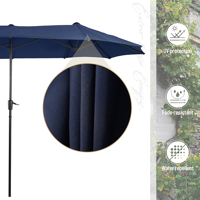 Sophia & William 7 Pieces Patio Dining Set with 13ft Navy Patio Umbrella, Outdoor Dining Set for 6 People, 60" Metal Patio Table and Rattan Chairs, Outdoor Patio Furniture with Seat Cushion
