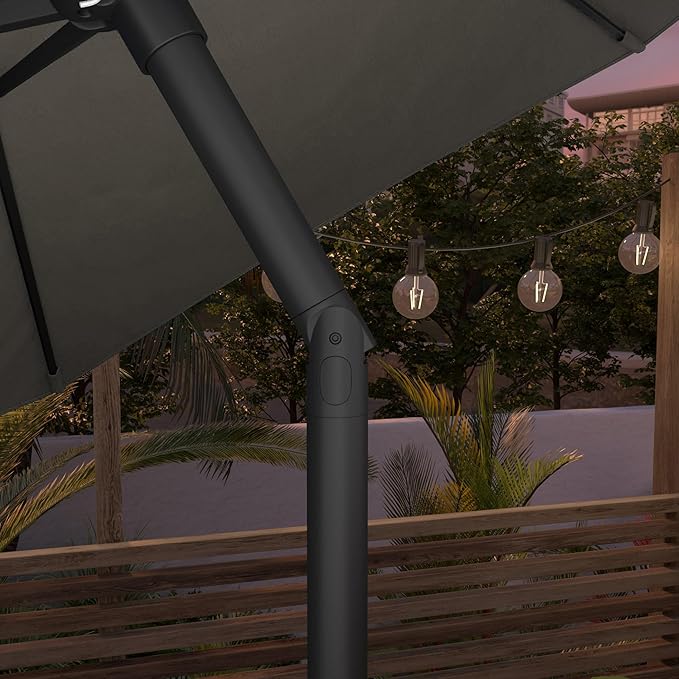 Sunline 9 ft Patio Umbrella with Crank & Push Button Tilt, Outdoor Market Umbrella with UV Protection & Wind Vent, Metal Frame for Deck, Pool & Table, Taupe