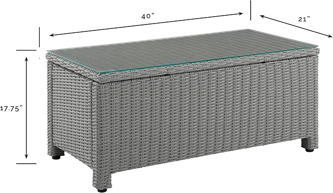 Crosley Furniture Bradenton All Weather Rattan Wicker Outdoor Coffee Table for Patio, Deck, Porch, Gray