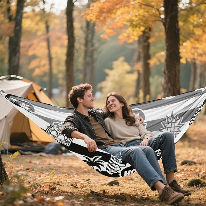 Black White Striped Retro Summer Cool 330lb Capacity Hammocks for Camping with Portabl Carry Bag Rope Hammock for Outside Patio Garden accesorios para campamento
