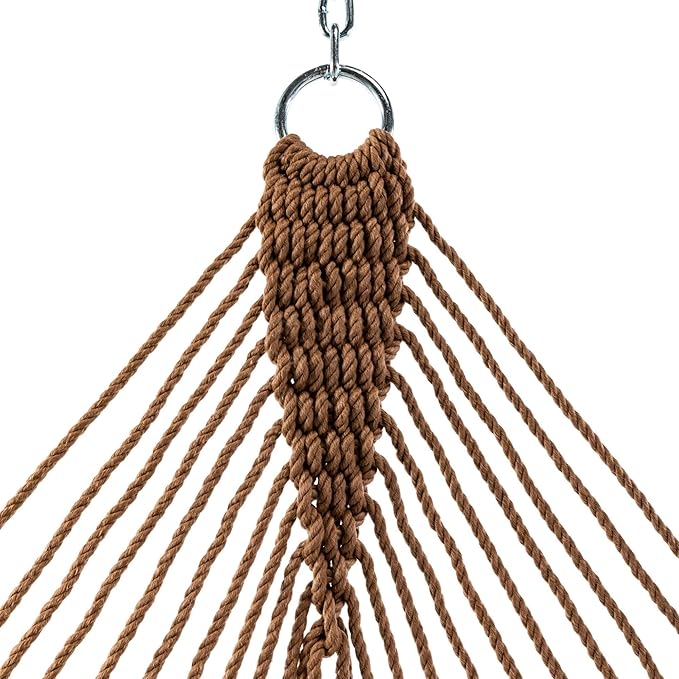 Hatteras Hammocks Large Antique Brown DuraCord Rope Hammock – 13 ft. x 55 in., 2-Person, 450 lb Capacity, Cumaru Spreader Bar, Zinc-Plated Hardware – Handcrafted in The USA