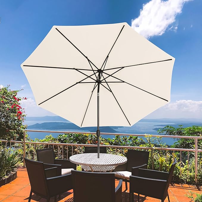 Sundale Outdoor 10 ft Patio Umbrella with Sand Bag Umbrella Base Included, Outdoor Umbrella with Tilt and Crank, Beige