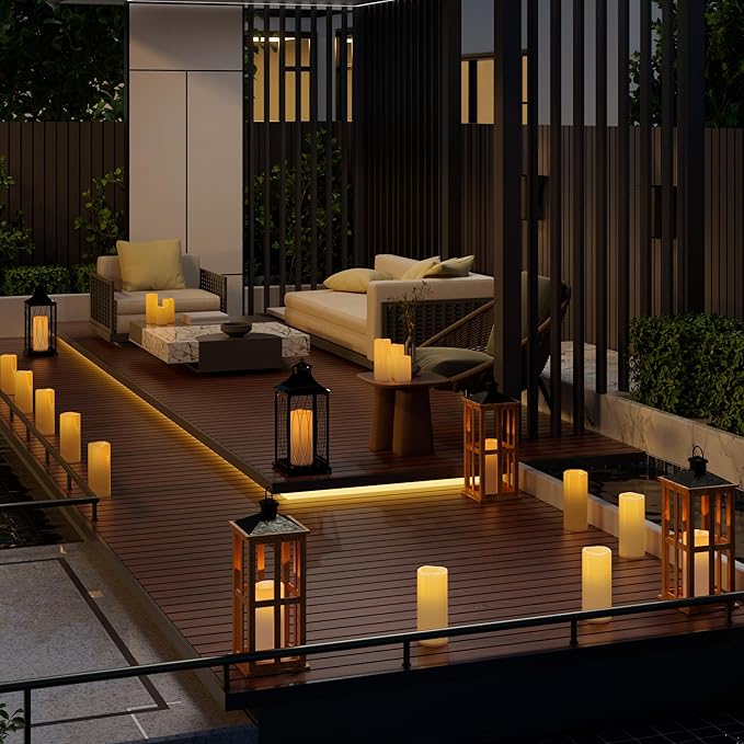 12" x 5" Ivory Large Waterproof Outdoor Flameless Candles Battery Operated LED Flickering Pillar Candles with Remote and Timer for Indoor Outdoor Lanterns, Long Lasting, Set of 2