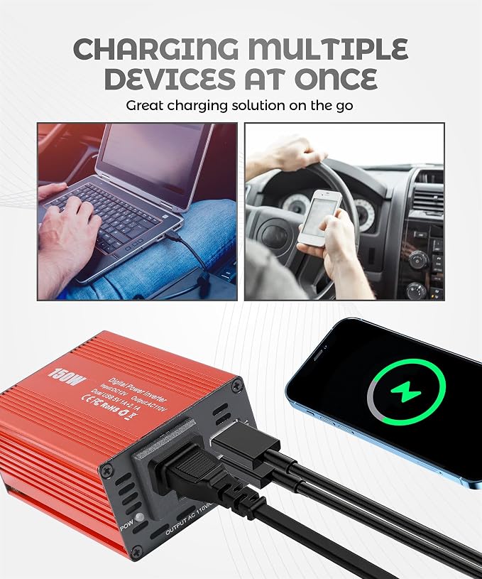 Power Inverters for Vehicles,Car Accessories,150W Car Power Inverters with 3.1A Dual USB,12V DC to 110V AC Converter Vehicle Adapter,Suitable for Most Cars,RVs,Trucks and More
