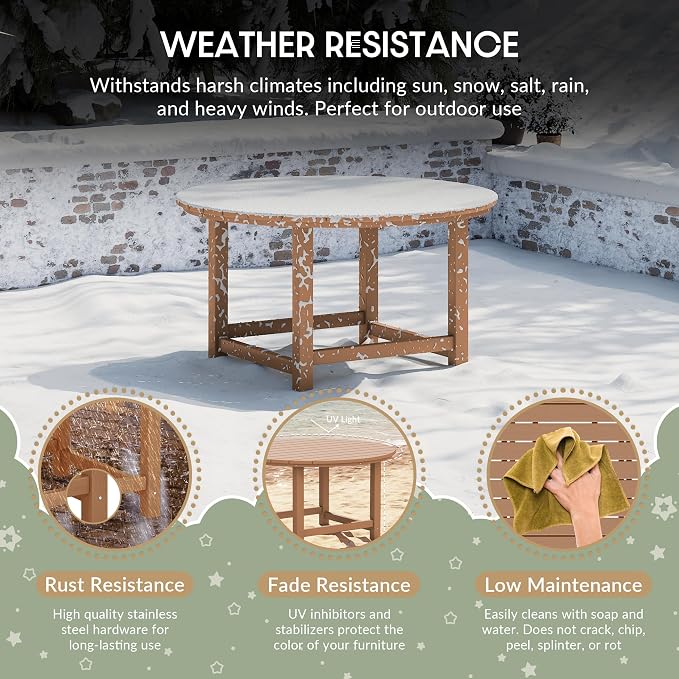 WestinTrends Malibu Kids Outdoor Patio Furniture HDPE 38" Wide Round Dining Table, Teak
