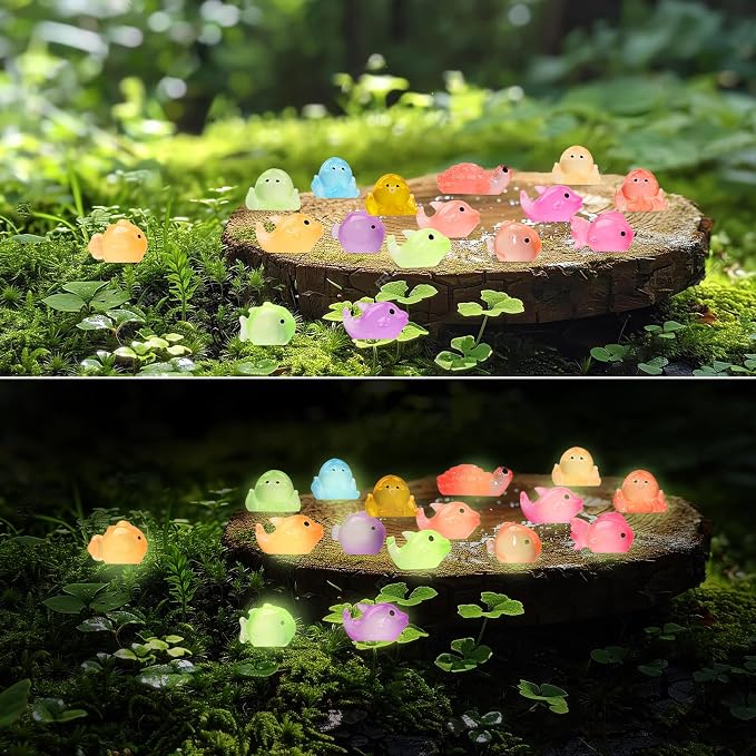 Mini Resin Ocean Animals to Hide 72 PCS Luminous Tiny Miniature Figurines Bulk Glow in The Dark Include Little Octopus Small Turtle Dolphin Fish for Aquarium Garden Micro Landscape