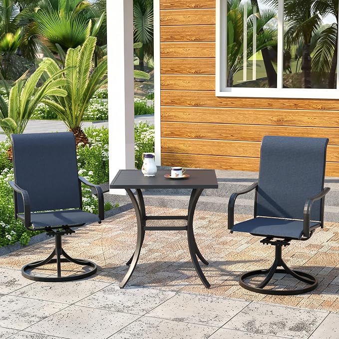Outdoor Dining Set,27.5" Square Patio Table with 2pcs Swivel Chairs,Outdoor Furniture Set for Garden Backyard Lawn Poolside