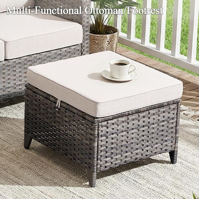 Luxury Patio Furniture sofa Set - 10 Pieces All Weather Wicker Outdoor Couch and High Back Swivel Rocker Patio Chairs with Glass coffee table for Deck Yard and Poolside Gray Wicker | Beige Cushions