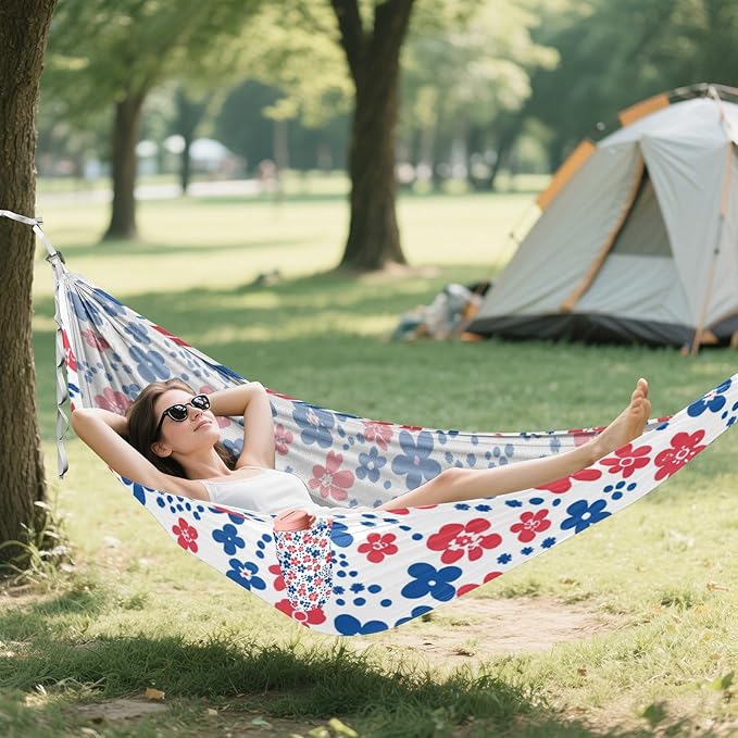 Red and Blue Floral 330lb Capacity Outdoor Hammocks with Portabl Carry Bag Fabric Hammock for Patio Backyard Lounge Base sillas para acampar