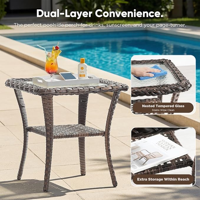 HUMMUH Outdoor Swivel Rocker Patio Chairs with Ottomans,Luxury 6-inch Thick Cushion High Back Patio Furniture Set,5PCS Wicker Conversation Set for Deck Yard and Poolside