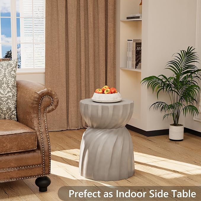 SUNBURY Outdoor Side Table Set of 2, 19" H Concrete Accent End Table, Patio Side Tables, Outdoor Coffee Tables, Planter Stand for Patio, Garden, Living Room, Backyard, Grey