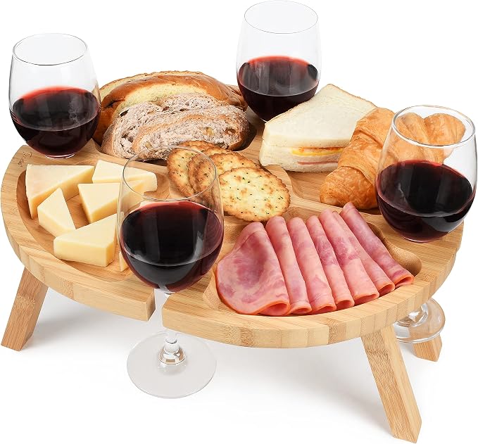 Tirrinia Portable Wine Picnic Table, Foldable Beach Table for Charcuterie, Decoration Picnic Essentials for Camping, Weddings, Concerts for Women, Wine Lovers(15.7" x 12.5")