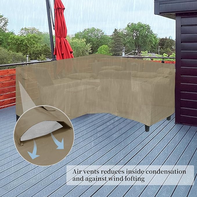 Easy-Going 600D Patio V-Shaped Sectional Sofa Cover, Heavy Duty Outdoor Sectional Cover, Waterproof Furniture Cover with Air Vent 85" L (on Each Side) x 33.5" D x 31" H, Camel