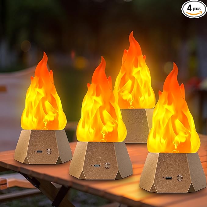 Ollcuz Night Lights, Multi-Purpose Fake Fire Lamp, USB Rechargeable Flickering Flame, 3-Mode LED Flame Light for Kids Children Bedroom Party Bar Outdoor Camping Yard Holiday Decorations, 4 Pack