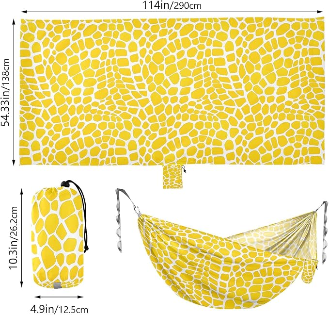 Camping Hammock Outdoor Hammocks for Outside Yellow Lizard Skin Beach Trees Portable Lightweight with Pockets Tree Straps Indoor