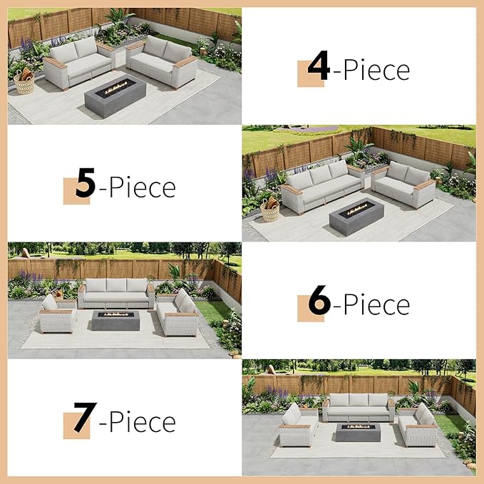 PaPaJet 4 Piece Outdoor Patio Furniture Set, Rattan Wicker Sofa Set, Patio Conversation Sets with Washable Cushions for Lawn Backyard Garden, Beige(63" x2)