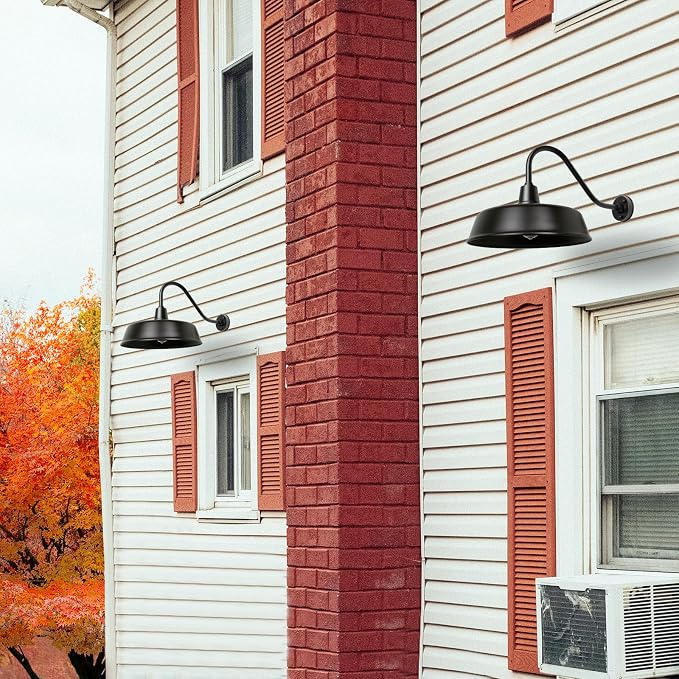 Gooseneck Barn-Lights Outdoor Fixture - 24 inch Farm Style Black Large Lighting Farmhouse Exterior Sconce Wall Light for House, Dusk to Dawn Sensor Front Door Porch Garage (24 inch)