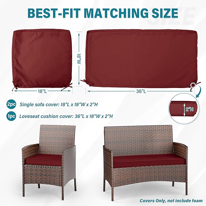 3 Pack of Outdoor Seat Cushion Replacement Set Suitable for 4 Pieces of Wicker Rattan Furniture Terrace Guest Set Sofa Chair (36x18x2, 18x18x2), Only Cover