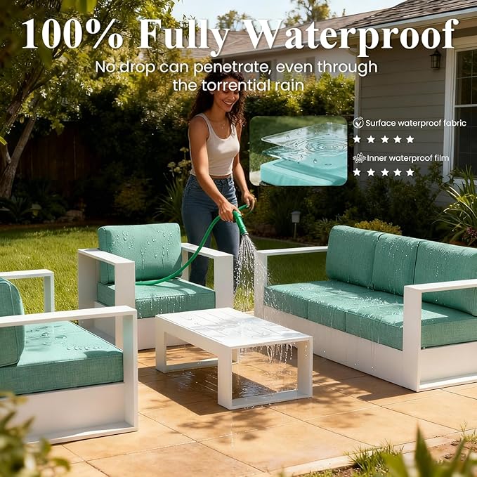 LayinSun Oversized Aluminum Outdoor Furniture Set, 4 Piece Patio Sofa Sets with Coffee Table, Deep Seating and Upgraded 6-inch Cushions for Porch, Balcony, Deck