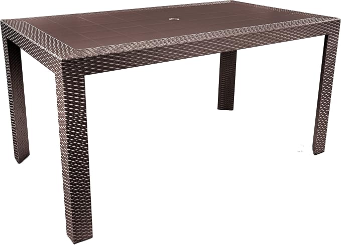 LeisureMod Mace Modern Weave Design Outdoor Patio Rectangle Dining Table (Brown)