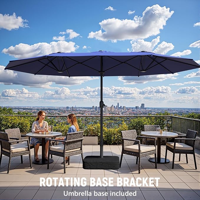 15ft Double-Sided Outdoor Patio Umbrella, Table Umbrellas with Steel Ribs, Easy Crank, Market Umbrella for Backyard & Pool