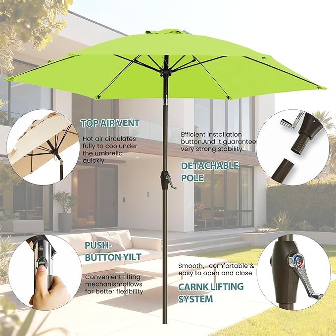 7.5FT Large Outdoor Patio Umbrella with Crank & Tilt - Durable Market Umbrella for Outdoor Patio with 6 Fiberglass Ribs for Poolside,Deck,Yard,Garden