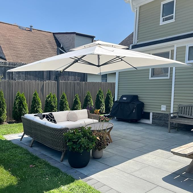 PURPLE LEAF 12 Feet Sunbrella Cantilever Umbrella Outdoor Square Double Top Large Offset Hanging 360° Rotation Heavy Duty Umbrella for Garden Patio Deck Pool Backyard Canvas Natural