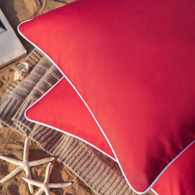 Phantoscope Pack of 2 Outdoor Waterproof Solid Throw Decorative Pillow Cover Decorative Square Outdoor Pillows Cushion Case Patio Pillows for Couch Tent (18''x18'',Red)
