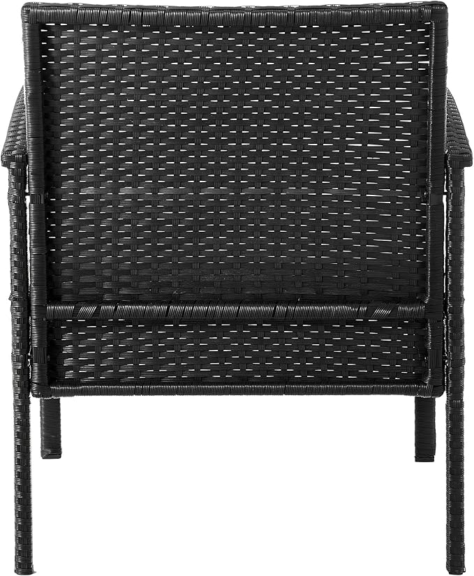 Manhattan Comfort Noli 4-Piece Patio Conversation Set, Outdoor Furniture Made of Steel Rattan | Includes 2 Modern Armchairs, Loveseat, Tempered Glass Coffee Table, Removable Waterproof Cushions, Cream