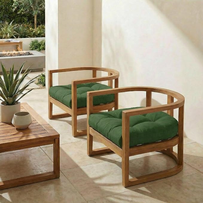 RSH DECOR: Outdura Tufted Wicker U-Shape Cushions Set of 2 | 19” x 19” | Outdoor Seat Cushions for Patio Furniture| Crafted with Outdura Performance Fabric | Made in USA (Clover Green)