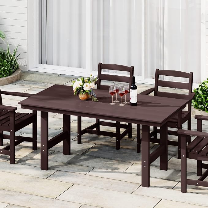 WestinTrends Ashore Outdoor Modern HDPE 66" Wide Rectangle Patio Dining Table for 6, Dark Brown