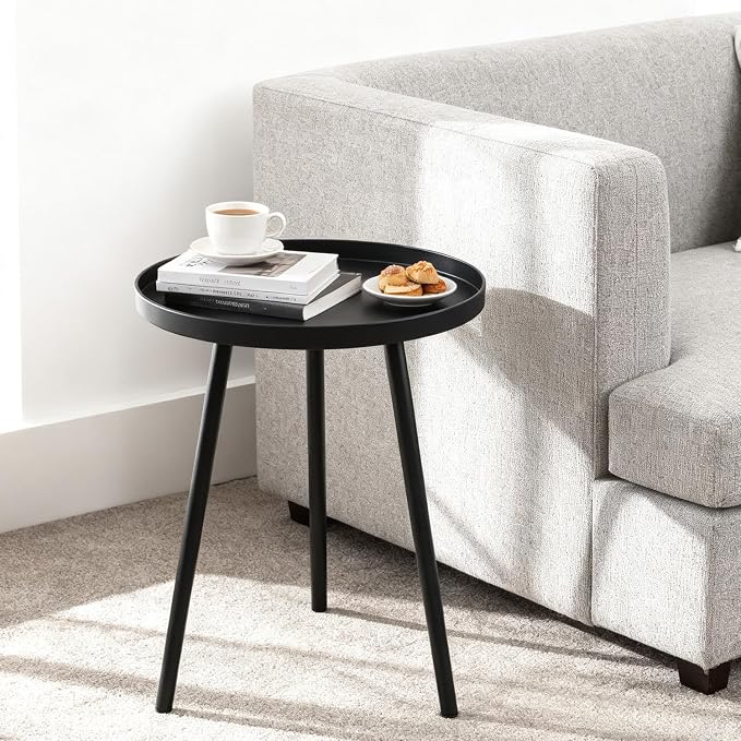 2 Pack Outdoor Side Table, 12.6" Patio Round Tables for Outside Black End Tables Small Coffee Table End Table Modern Metal Porch Plant Stands for Balcony, Indoor, Bedroom, Living Room, Small Spaces