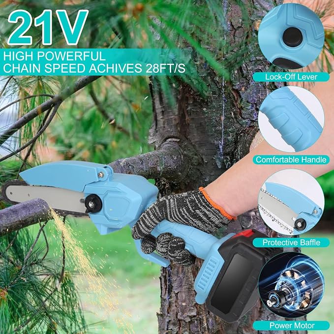 TeqHome Mini Chainsaw, 8 Inch Cordless Mini Electric Chainsaw Battery Powered with 2 Batteries & 2 Chains,Portable Handheld Small Chain Saw for Wood Tree Trimming Branches,Sawzall for Household Garden