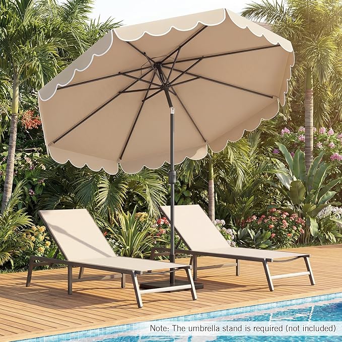 RELAX4LIFE 10 FT Scalloped Patio Umbrella, Market Table Umbrella with Push Button Tilt, Crank, 8 Sturdy Metal Ribs, Vented Top, Sun-Protective Ruffled Canopy, Heavy-duty Outdoor Parasol for Garden Poolside Deck